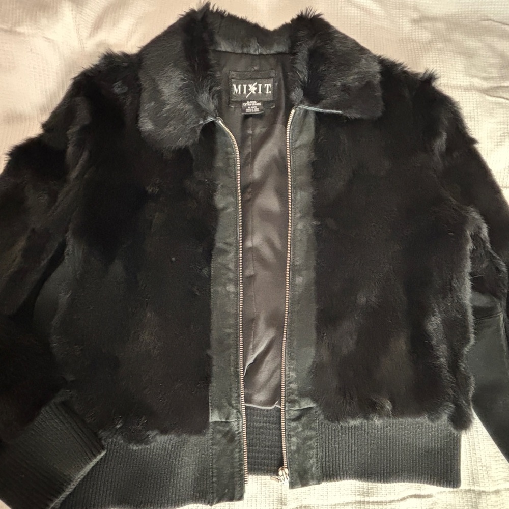 Vintage MIXIT Black Rabbit fur blend bomber jacket